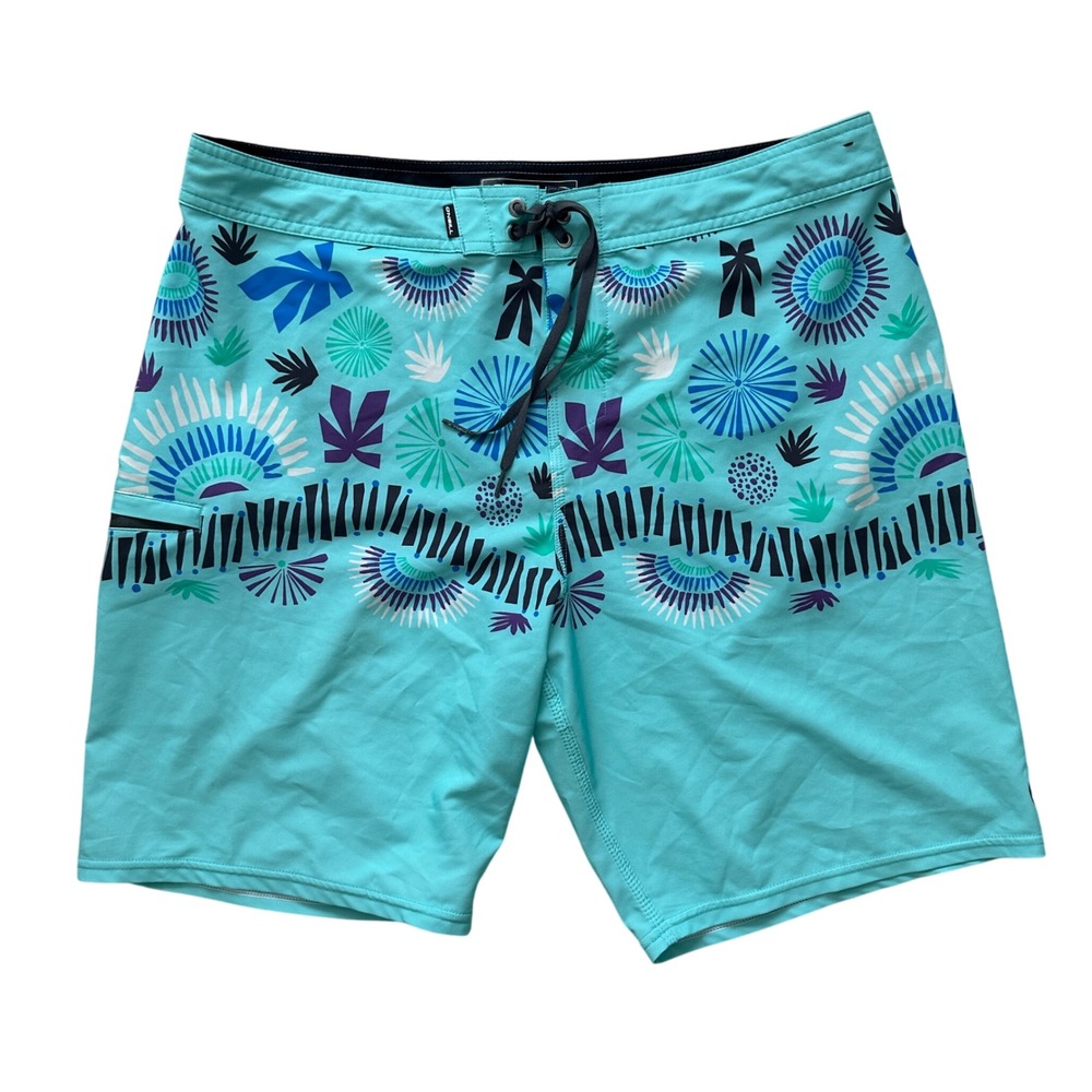 O'Neill Hyperfreak Board Shorts Swim Trunks Floral Print Aqua Blue Mens 36